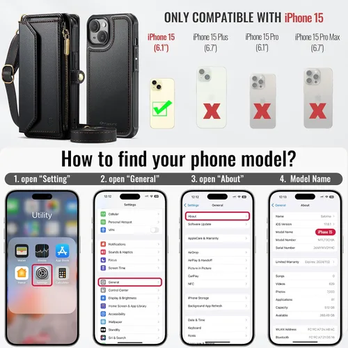 Vista 9 de Strapurs Funda tipo cartera desmontable para iPhone 15 compatible con Magsafe para mujer, bloqueo RFID, soporte para 9 tarjetas con cremallera
