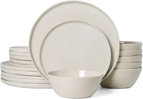 Vista 11 de Farrar 18 Piece Water Ripple Design Stoneware Dinnerware Sets，service For 6, Blue Beige