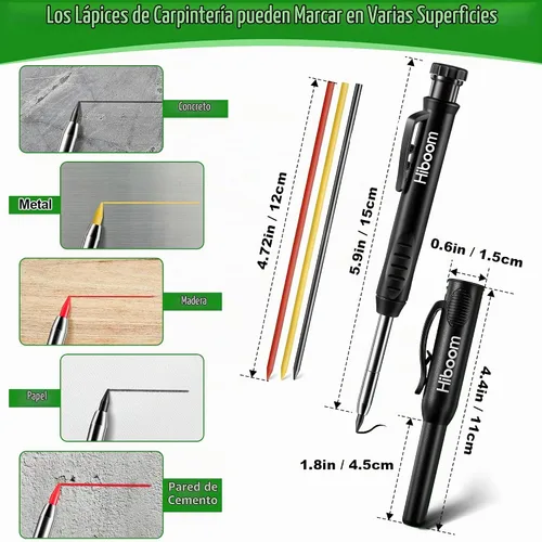 Vista 6 de Hiboom Paquete de 4 lápices de carpintero con 36 recambios de sacapuntas Negro