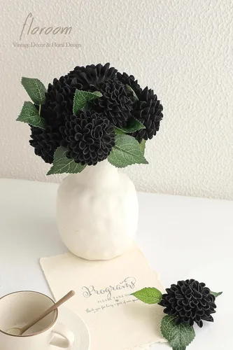 Vista 2 de Floroom Flores Artificiales de Dalia 25 piezas Rosas Falsas de Espuma Negra de Aspecto Real con Tallos para Ramos de Boda DIY Centros de Mesa