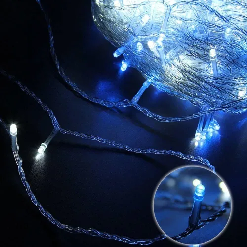 Vista 2 de FULLBELL Luces de Navidad, luces de hadas para exteriores, 66 pies, 200 LED con controlador de modos de memoria, luces decorativas de Pascua Azul
