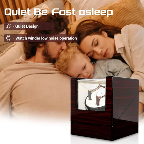 Vista 3 de Uten Caja automática para reloj de madera, caja de almacenamiento de reloj de lujo, enrollador de reloj doble con motor silencioso, 4 modos