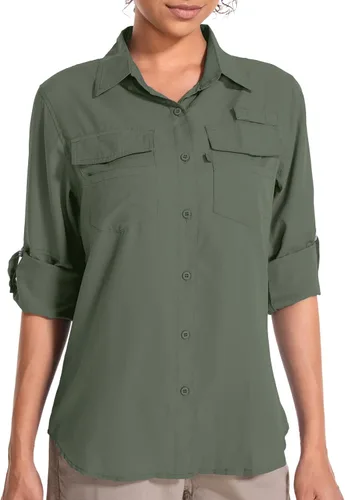 Vista 13 de Camisas Safari de manga larga con protección solar UV UPF 50 para mujer 6 Rosa