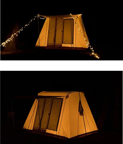 Vista 8 de Tienda de campaña de lona de algodón impermeable para 4 estaciones, refugios para acampar al aire libre con toldo y puertas de malla extra anchas