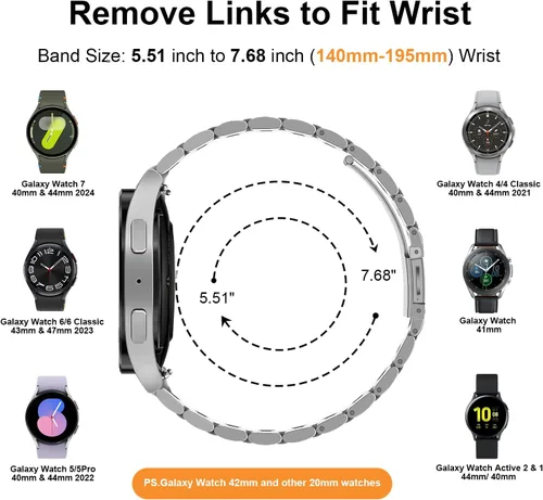 Vista 5 de Paquete de 2 correas de reloj para Samsung Galaxy Watch 8 7 6 5 4 Classic FE Pro Ultra Stainless Steel,20MM,Pack of 2,Double Button Clasp,Business