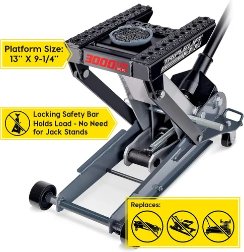 Vista 3 de Powerbuilt Gato de garaje de triple elevación de 3000 libras, vehículo resistente, camión, automóvil, motocicleta, elevación de transmisión