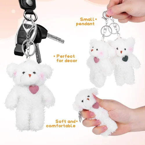 Vista 4 de NUOBESTY 2 llaveros de oso de peluche, bonitos dijes para bolsa de oso de peluche con corazón de osos suaves para bolso, mochila, bolso, llaveros a