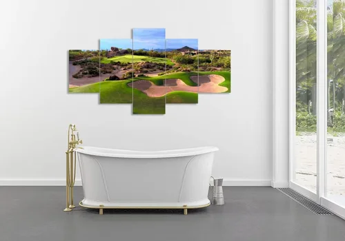 Vista 5 de chenchenArt Arte de pared de campo de golf del desierto de Arizona para sala de estar, dormitorio, baño, decoración del hogar, campos de golf