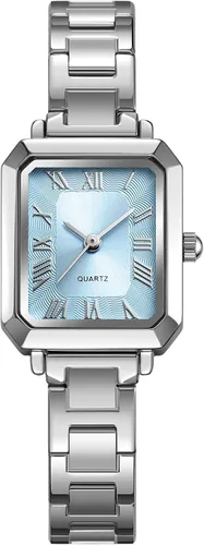 Vista 9 de BESTKANG Reloj de pulsera pequeño rectangular para mujer, reloj de cuarzo clásico, esfera de números romanos 30M, impermeable, correa de acero