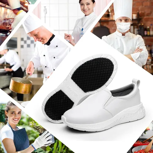 Vista 6 de LMQLZHYC Zapatos de trabajo antideslizantes para mujer, zapatos antideslizantes para servicio de alimentos, zapatos de enfermería