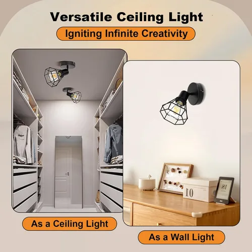 Vista 3 de LTBLIGHT Iluminación LED de pista de 1 luz, luz de techo ajustable negra con jaula de alambre de metal, lámpara de granja para dormitorio, mesita