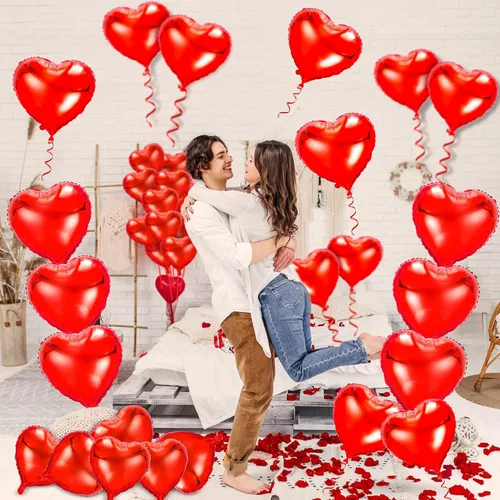 Vista 4 de kortes Globos de corazón rojo, 50 piezas de papel de aluminio de 10 pulgadas, kit de decoración del día de San Valentín, departamento de mujeres