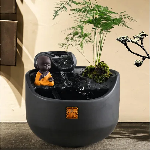 Vista 4 de Fuente de agua Zen de mesa para interiores, fuente de agua de cerámica, artesanía de cerámica, adornos de agua, decoración simple de fuente de agua