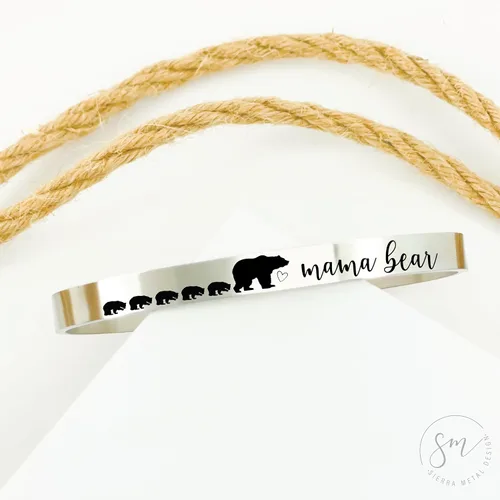 Vista 8 de Mama Bear Cuff Mama Bear Bracelet Gift For Mama Bear with Cubs Gift Valentines Day Gift Gift Birthday Personalized Amount of Cubs Mom Gift