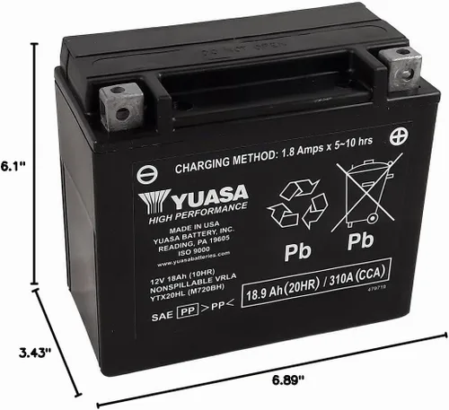 Vista 2 de Yuasa YUAM720BH YTX20HL batería