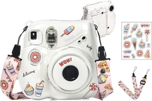 Vista 9 de Funda transparente para cámara instantánea Fujifilm Instax Mini 7+ 7 Plus, funda de cristal para cámara con correa de hombro extraíble Solo funda