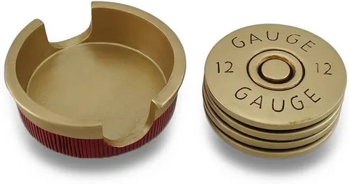 Vista 2 de Juego de posavasos con forma de cartucho de escopeta, rojo/oro de HomeWetBar