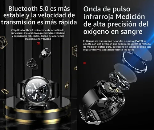 Vista 4 de Tuanzi JM03 2 en 1 Reloj inteligente con auriculares 1.28 "Smartwatch TWS HiFi Stereo Wireless Headset Combo Bluetooth Phone Call para Android iOS