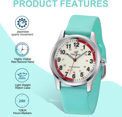 Vista 4 de Reloj de enfermera para enfermeras, médicos, profesionales médicos, estudiantes, hombres, mujeres, unisex, fácil de leer, esfera luminosa, reloj