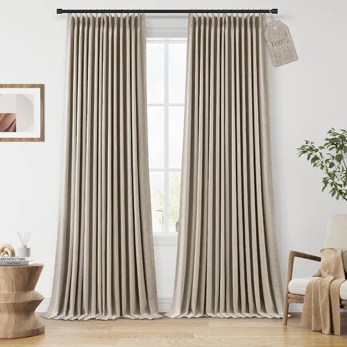 Vista 10 de Nanspring Cortinas plisadas de lino 100% opacas de 96 pulgadas de largo Natural