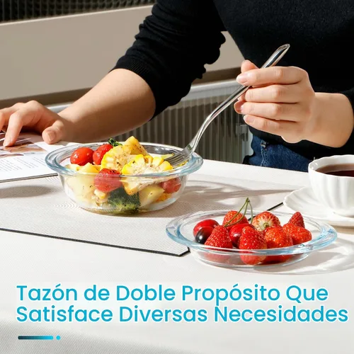 Vista 3 de Plato de Cazuela Mini de Vidrio de 13OZ con Tapa, Utensilio de Hornear Seguro para Horno de 5.5 Pulgadas con Asas, Tazón de Vidrio Seguro