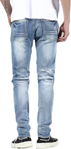 Vista 4 de Liuhond Skinny Slim Fashion - Jeans elásticos de motociclista de Hip Hop con agujeros rectos rasgados.