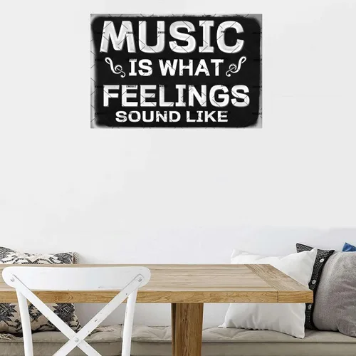 Vista 7 de EMOHAT Cartel de pared de metal para decoración de pared, letrero musical "Is What Feelings" Sound Like de aluminio, decoración de pared, hogar