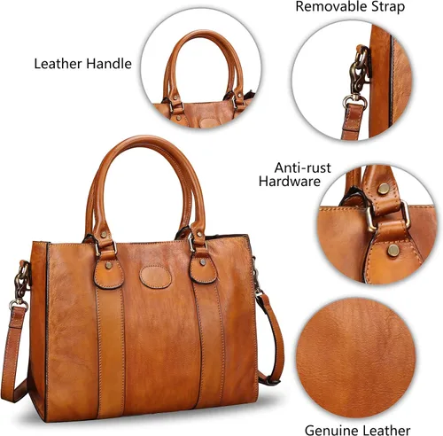 Vista 6 de Bolso bandolera de cuero genuino para mujer, bolso de hombro con asa superior