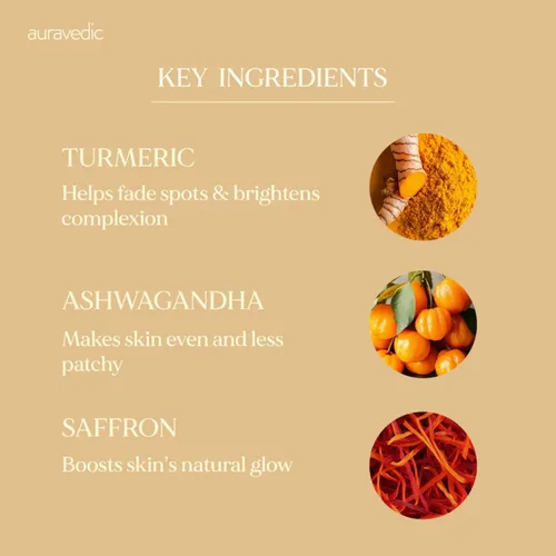 Vista 4 de Auravedic Aceite de cúrcuma para una piel brillante Aceite de masaje facial con azafrán y ashwagandha Apoya la luminosidad y la claridad
