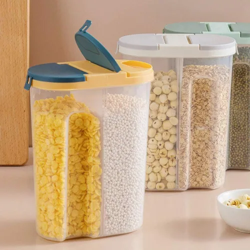 Vista 7 de Cabilock Recipientes herméticos para almacenamiento de alimentos, contenedor dispensador de cereales, 2 compartimentos, recipientes