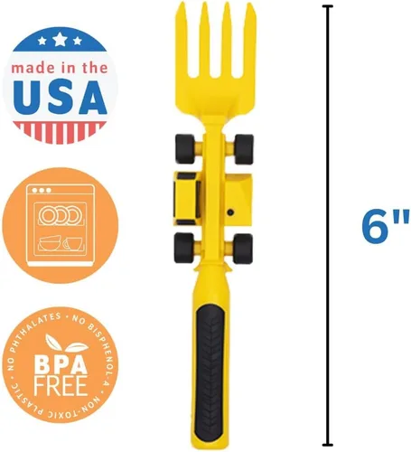 Vista 5 de Set de plato y utensilios para comer Constructive Eating con motivo de construcción, Amarillo y naranja