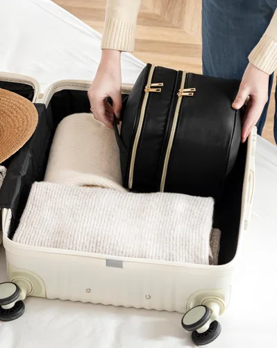 Vista 7 de HBlife Bolsa de maquillaje de viaje de doble capa, portátil, bonita bolsa de cosméticos de cuero, bolsa de maquillaje grande, estuche organizador