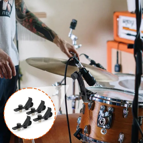Vista 5 de Clip de micrófono de tambor, 4 piezas de soporte de abrazadera de micrófono ajustable Juego de 4 clips de micrófono para llantas de batería
