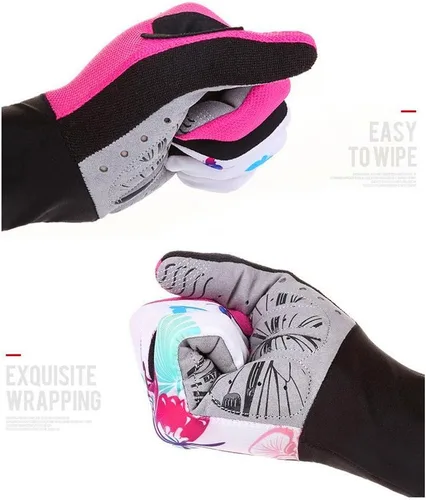 Vista 3 de Full Finger Gel Guantes de Ciclismo para Niñas Pantalla Táctil Deporte Mujer Medio Dedo Montaña Road Guantes Bicicletas Manoplas Rosa