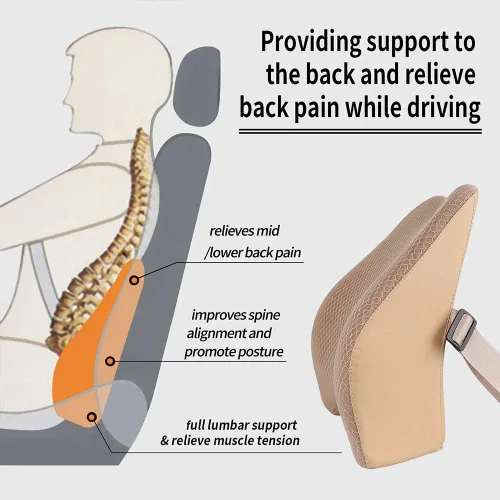 Vista 6 de Almohada de apoyo lumbar de espuma viscoelástica para coche - Soporte para la espalda para asiento de coche (Beige)