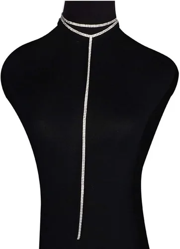 Vista 4 de Joygulls Gargantilla larga de múltiples capas sexy de doble capa de cristal completo con diamantes de imitación collar colgante collares