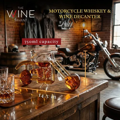 Vista 2 de Juego de decantador de whisky y vino en forma de motocicleta con regalos de motocicleta, regalos de moto, dispensador para vino, whisky escocés