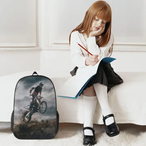 Vista 5 de KXZOYLM Mochila de motocross para niños, mochilas escolares de motocicleta, juego de 3 piezas, bolsa escolar con bolsa de almuerzo y estuche