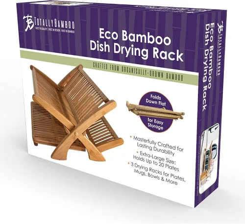Vista 7 de Secaplatos plegable, capacidad para máximo almacenaje, hermoso y duradero, de bambú, extragrande, 19x 18 x 10 pulgadas, de Totally Bamboo