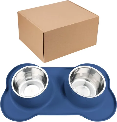 Vista 7 de AsFrost Tazones de comida para perros, cuencos de acero inoxidable para perros, juego de cuencos para agua y alimentos con alfombrilla de silicona