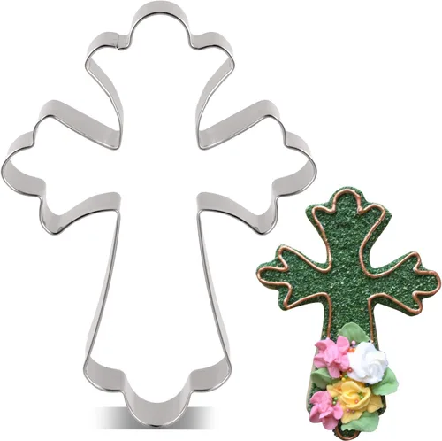 Vista 6 de LILIAO Cortador de galletas grande con cruz cristiana para bautizo y fondant, 3.3 x 4.4 pulgadas, acero inoxidable