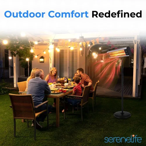 Vista 8 de SereneLife - Calentador de patio por infrarrojos, calentador eléctrico de patio para uso en interiores y exteriores, calentador de pie portátil
