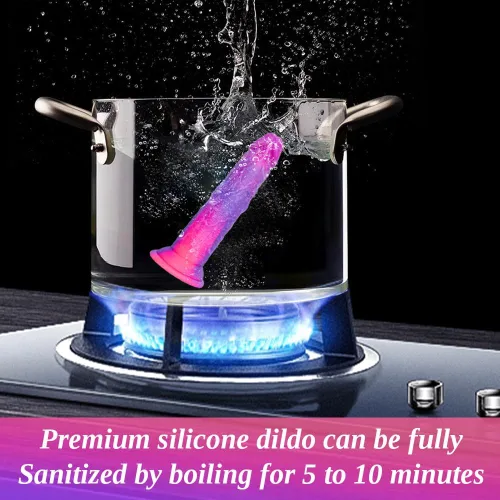 Vista 2 de Consolador de 5 pulgadas ultra pequeño y realista de fantasía con ventosa, consolador de silicona mini lindo de 4" en púrpura y rosa para mujeres