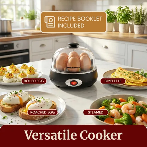 Vista 7 de Elite Gourmet EGC007CHC# Cocedor Rápido de Huevos, 7 Huevos Hervidos Fáciles de Pelar, Duros, Medianos, Suaves, Escalfador, Máquina para Tortillas