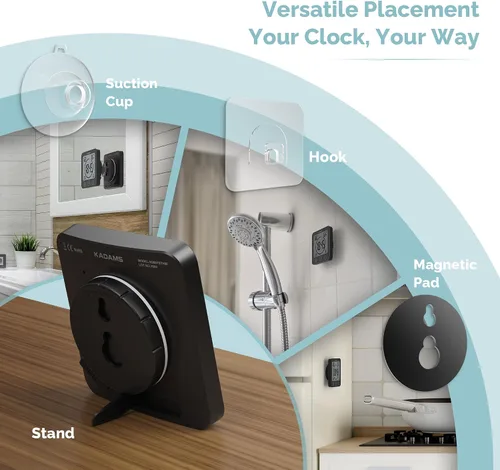Vista 6 de KADAMS - Temporizador digital con alarma, impermeable para pulverización de agua para baño, regadera, cocina, temporizador táctil, visualización