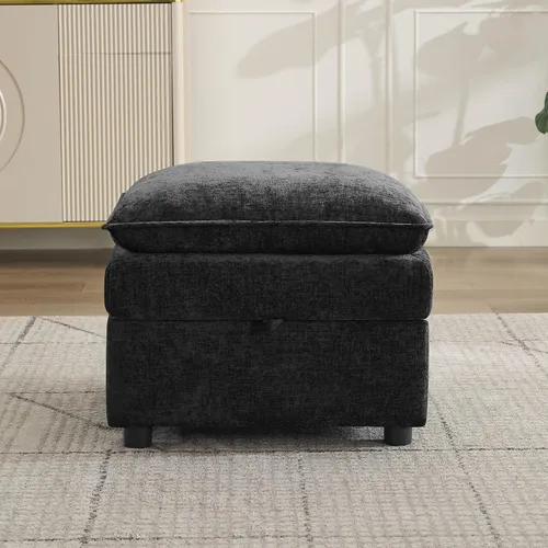 Vista 92 de Otomana cuadrada grande de 27 pulgadas con almacenamiento, reposapiés tapizado moderno con patas antideslizantes para sofá, mesa de café, sala