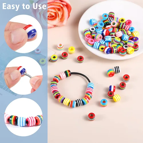 Vista 3 de 100 cuentas europeas de agujeros grandes, cuentas espaciadoras de colores surtidos, para manualidades, joyería, manualidades, collares, suministros