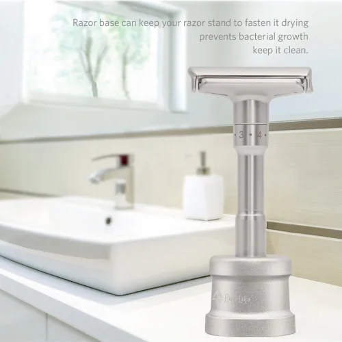 Vista 7 de River Lake RZ700 - Maquinilla de afeitar de seguridad clásica ajustable con mango largo (Razor con funda protectora y soporte)