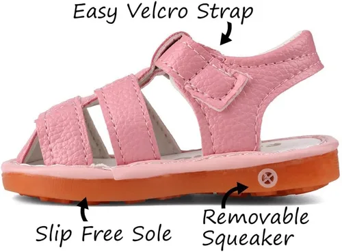 Vista 2 de Sandalias chirriantes de verano para niños y niñas, puntera cerrada, antideslizantes, suela de goma premium, zapatos para primeros pasos