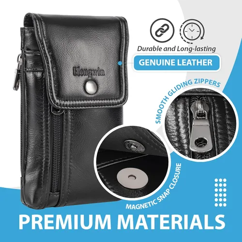 Vista 4 de Funda de cuero genuino para teléfono celular para cinturón, funda para cinturón para iPhone 17 Pro 16e 15 Pro 14 Pro 13 Pro 12 Pro Samsung Galaxy